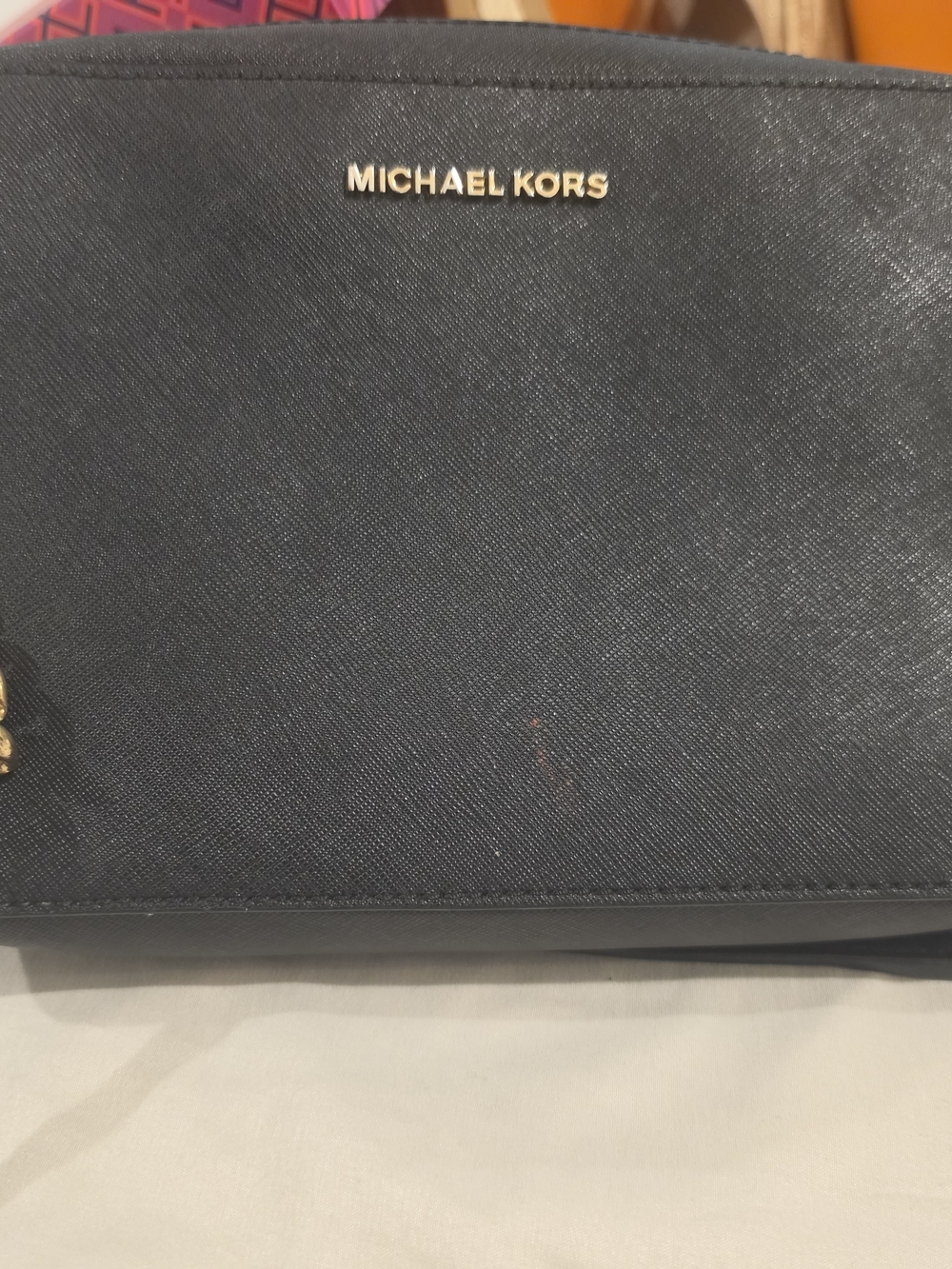 Michael Kors Black Leather Cross Body with Gold Logo